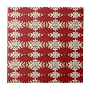 Red Cream Native American Style Pattern Ceramic Tile