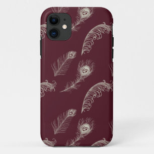 Red Cream Peacock Feathers iPhone 11 Case