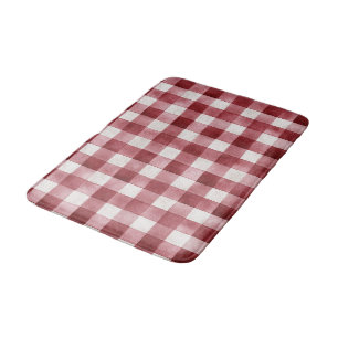 Red Cream Plaid Stripes Bath Mat