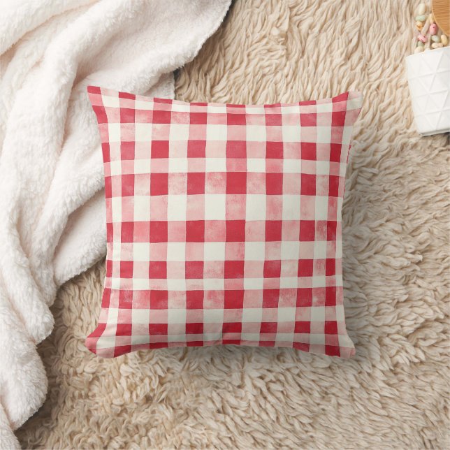 Red Cream Plaid Stripes Birthday Cushion (Blanket)