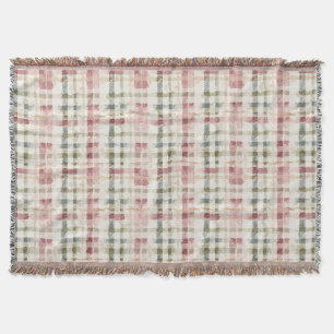 Red Cream Plaid Stripes Birthday Throw Blanket
