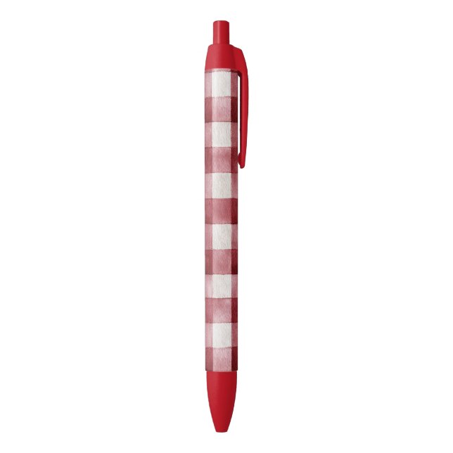 Red Cream Plaid Stripes Black Ink Pen (Bottom (Vertical))