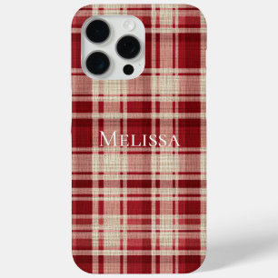 Red Cream Plaid Stripes iPhone 15 Pro Max Case