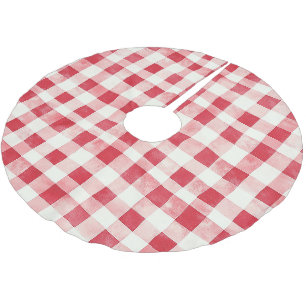 Red Cream Plaid Stripes Christmas Brushed Polyester Tree Skirt