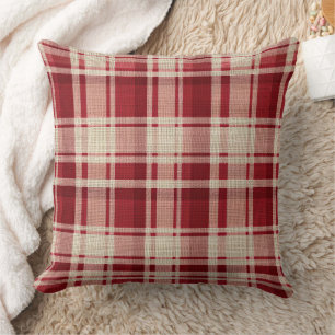 Red Cream Plaid Stripes Cushion
