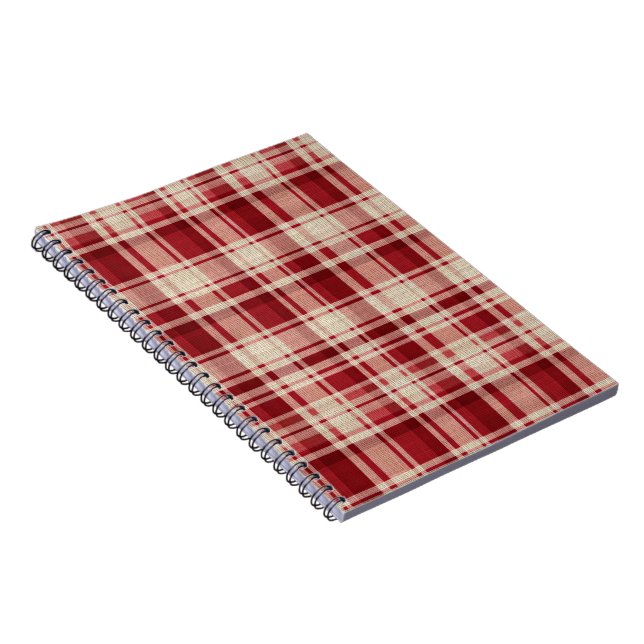 Red Cream Plaid Stripes Notebook (Right Side)