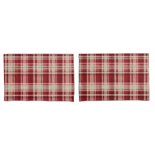 Red Cream Plaid Stripes Pillowcase