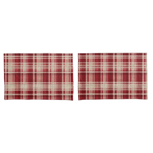 Red Cream Plaid Stripes Pillowcase (Front-Set)