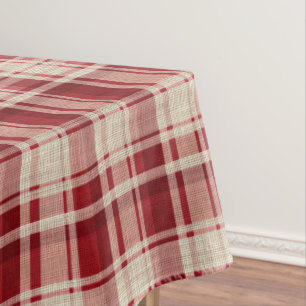 Red Cream Plaid Stripes Tablecloth