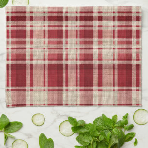 Red Cream Plaid Stripes Tea Towel