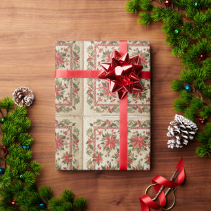 Red & Cream Poinsettias Quilt Pattern Wrapping Paper