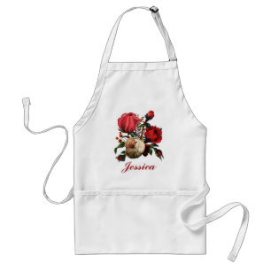 Red & Cream  Rose Customisable Name Standard Apron
