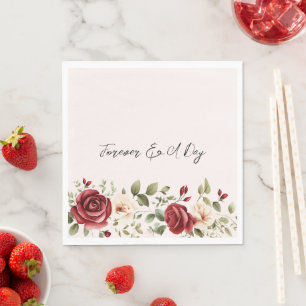 Red Cream Roses Blush Pink Floral Wedding Napkin