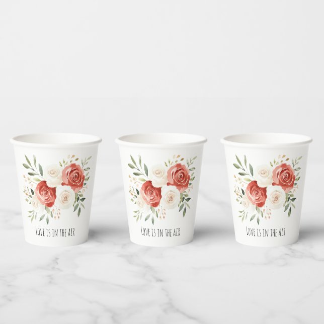 Red Cream Roses Floral Love Bridal Shower Paper Cups (Multi)