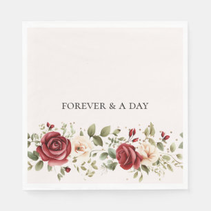 Red Cream Roses Gold Wedding Napkin