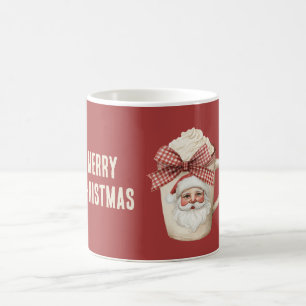 Red Cream Santa Face Red Bow Drink Coffee Mug
