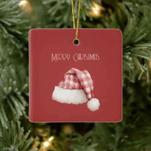 Red Cream Santa Hat Ceramic Ornament
