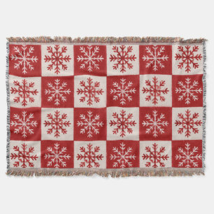 Red & Cream Snowflake Christmas Throw Blanket