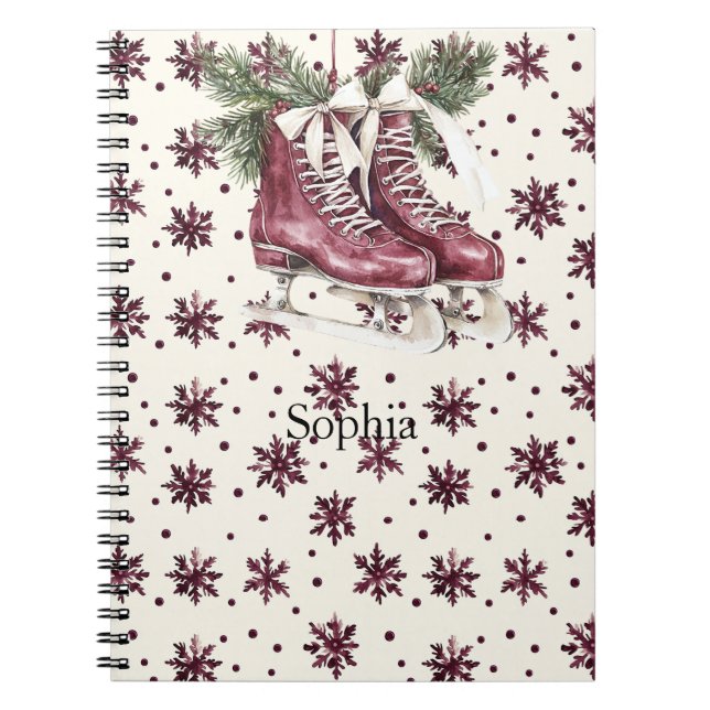 Red Cream Snowflakes Ice Skates Notebook (Front)