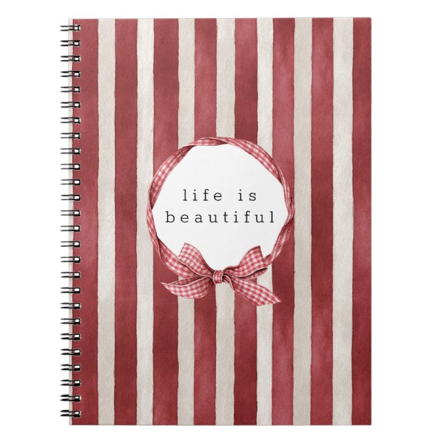 Red Cream Stripes Bow Notebook (Front)