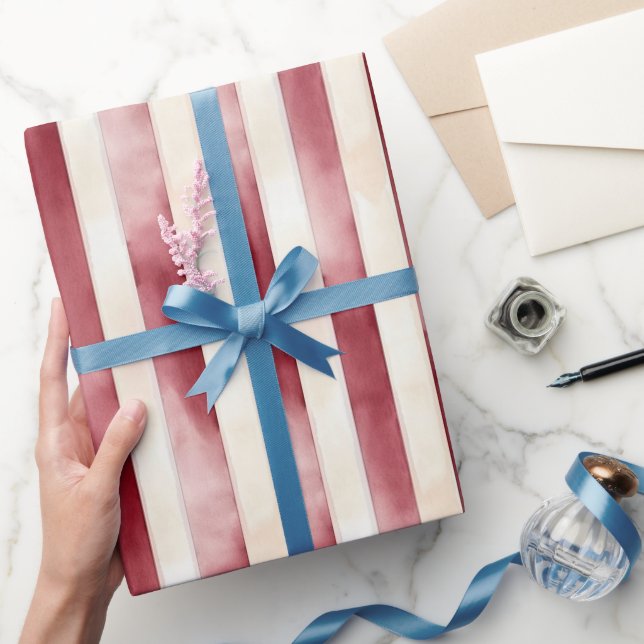 Red Cream Stripes Bridal Shower Wrapping Paper (Gifting)