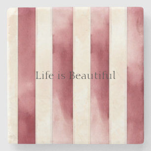 Red Cream Stripes Stone Coaster