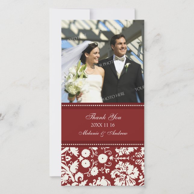 Red Cream Thank You Wedding Photo Cards (Front)