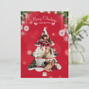 Red Creative Modern Christmas Tree Photo Collage Invitation