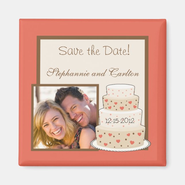 Red/Creme Wedding Cake Announcement Magnet (Front)