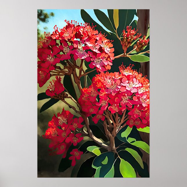 Red Crepe Myrtle Flowers Art Print Poster (Front)