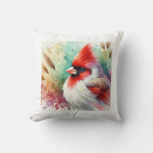 Red crested cardinal 060824AREF107 - Watercolor Cushion