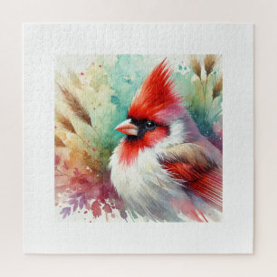 Red crested cardinal 060824AREF107 - Watercolor Jigsaw Puzzle