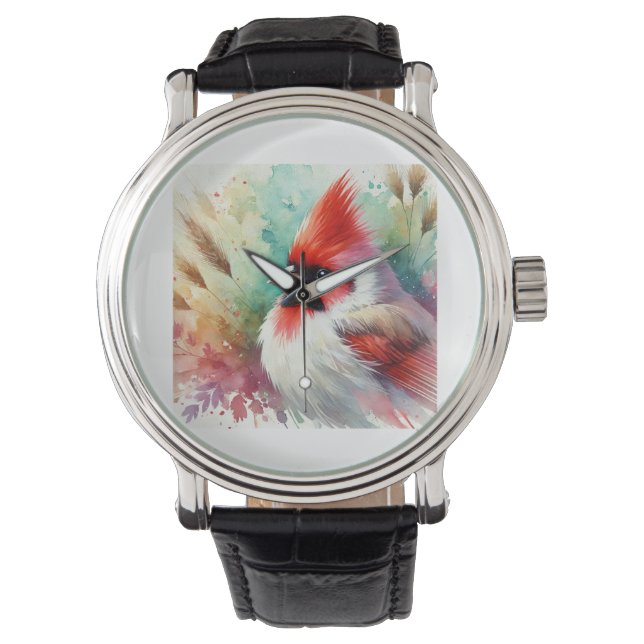Red crested cardinal 060824AREF107 - Watercolor Watch (Front)