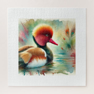 Red Crested Pochard 010824AREF149 - Watercolor Jigsaw Puzzle
