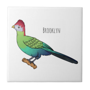 Red-crested turaco bird cartoon illustration ceramic tile