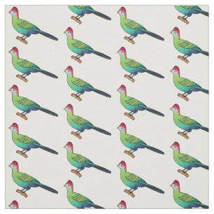 Red-crested turaco bird cartoon illustration fabric