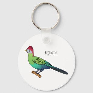 Red-crested turaco bird cartoon illustration key ring