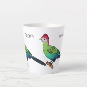 Red-crested turaco bird cartoon illustration latte mug