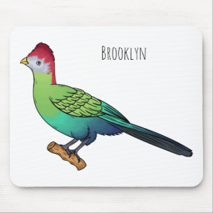 Red-crested turaco bird cartoon illustration mouse pad