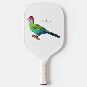 Red-crested turaco bird cartoon illustration pickleball paddle