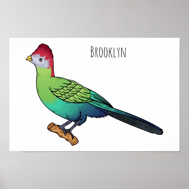 Red-crested turaco bird cartoon illustration poster (Front)