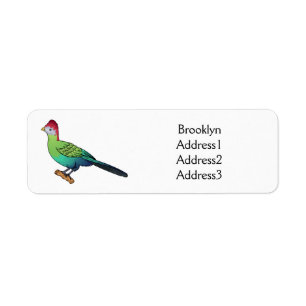 Red-crested turaco bird cartoon illustration return address label