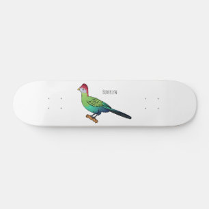 Red-crested turaco bird cartoon illustration skateboard