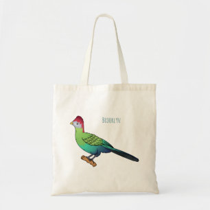 Red-crested turaco bird cartoon illustration tote bag
