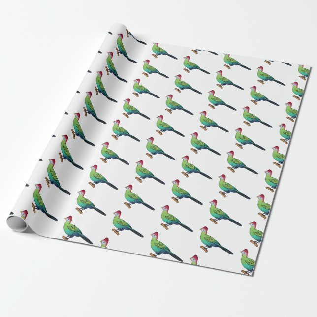 Red-crested turaco bird cartoon illustration wrapping paper (Unrolled)