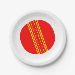 Red Cricket Ball Paper Plate