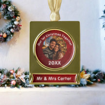 Red Crimson 1st Christmas Together Couple Photo