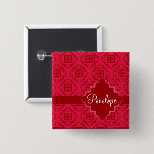 Red Crimson Arabesque Moroccan Graphic Design 15 Cm Square Badge