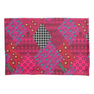 Red  Crimson  Colourful patchwork   Pillowcase