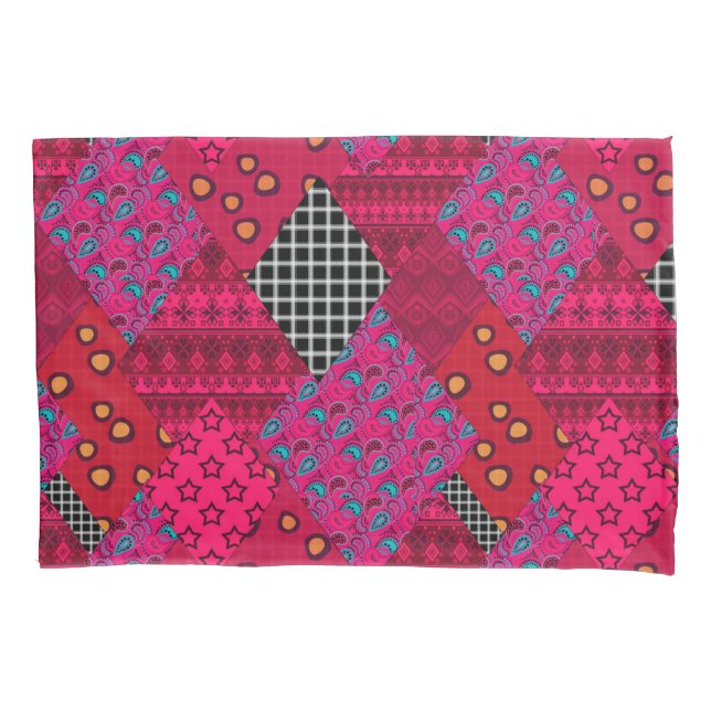 Red  Crimson  Colourful patchwork   Pillowcase (Front)